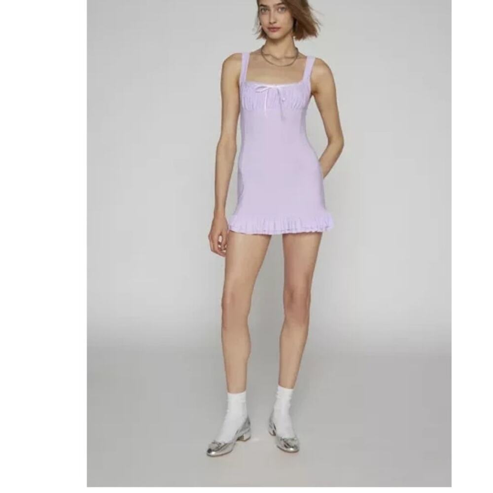 Kimchi Blue UO Lavender Ruched Bow Mini Dress Coquette Balletcore Y2K Style M - Picture 9 of 9